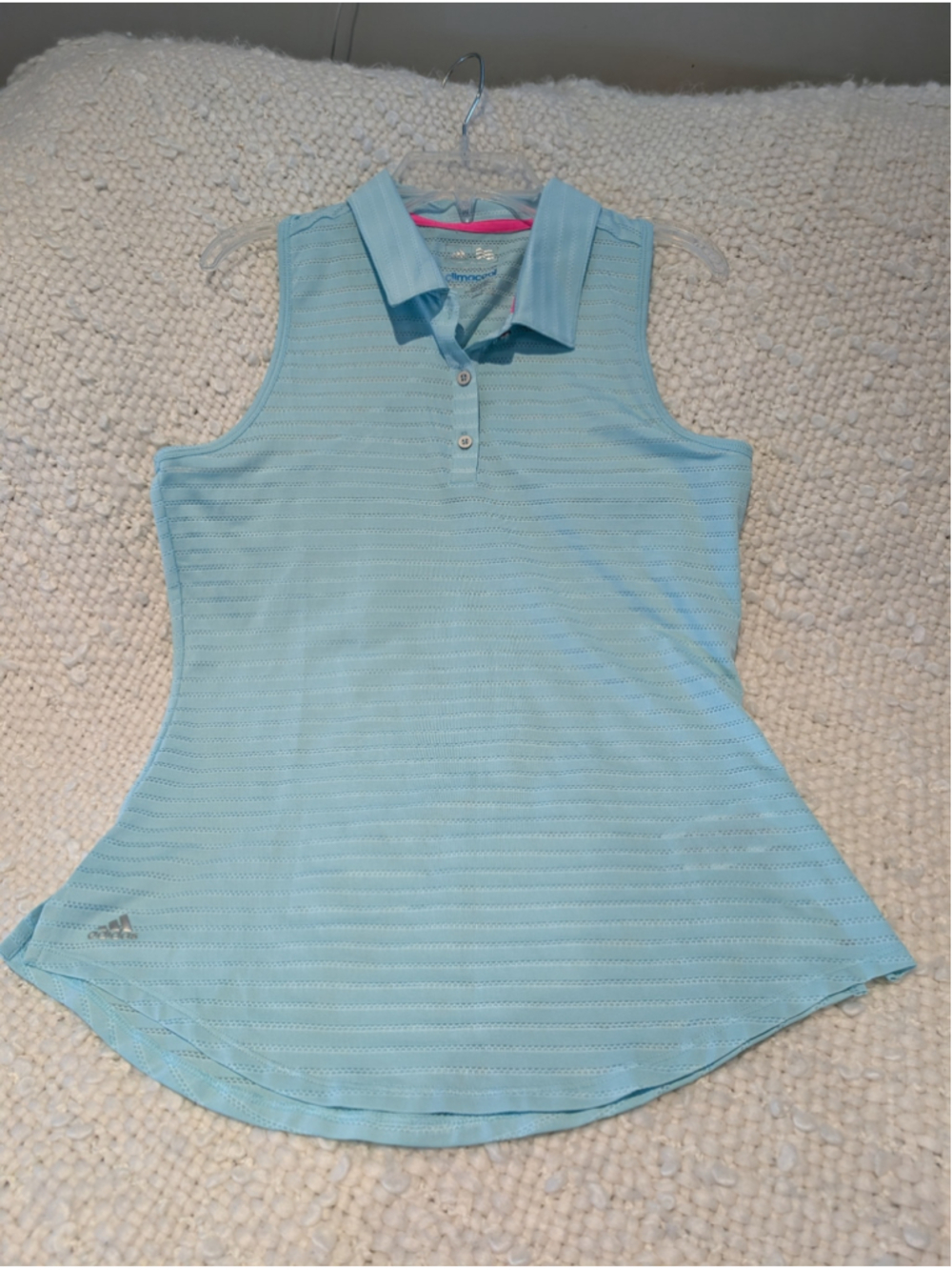 581 -Women's Adidas Climacool Sleeveless Golf Polo Shirt Size S Blue Pink